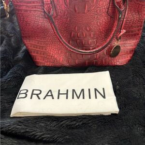 Brahmin Crimson Croc-Embossed Satchel